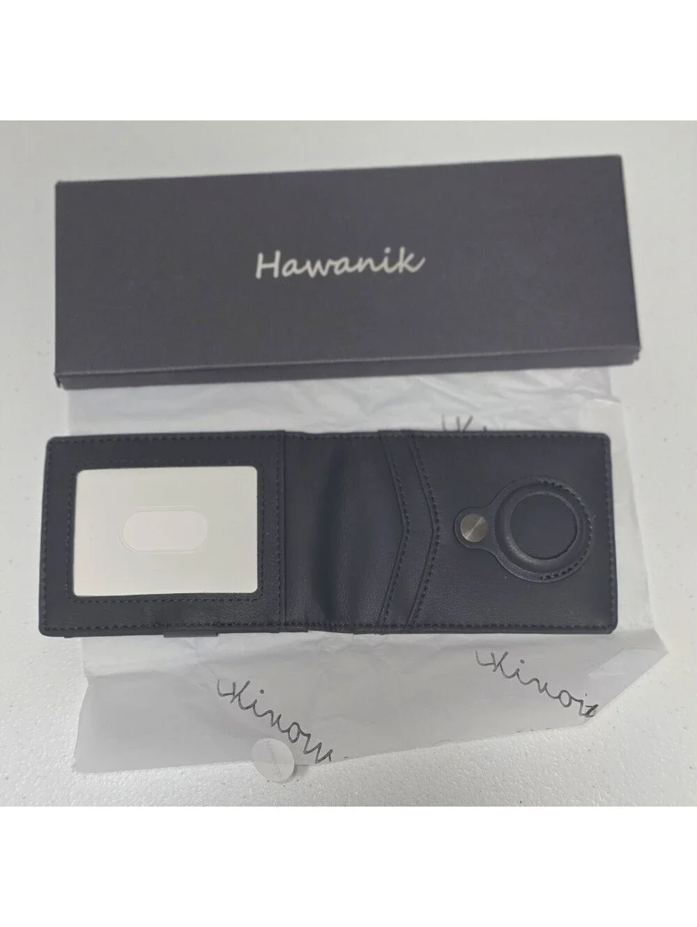 Hawanik Slim Bifold Leather Wallet W/Integrated Case Holder For AirTag New Black